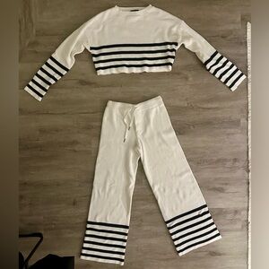 SER.O.YA Sweater Set in White and Navy Stripes